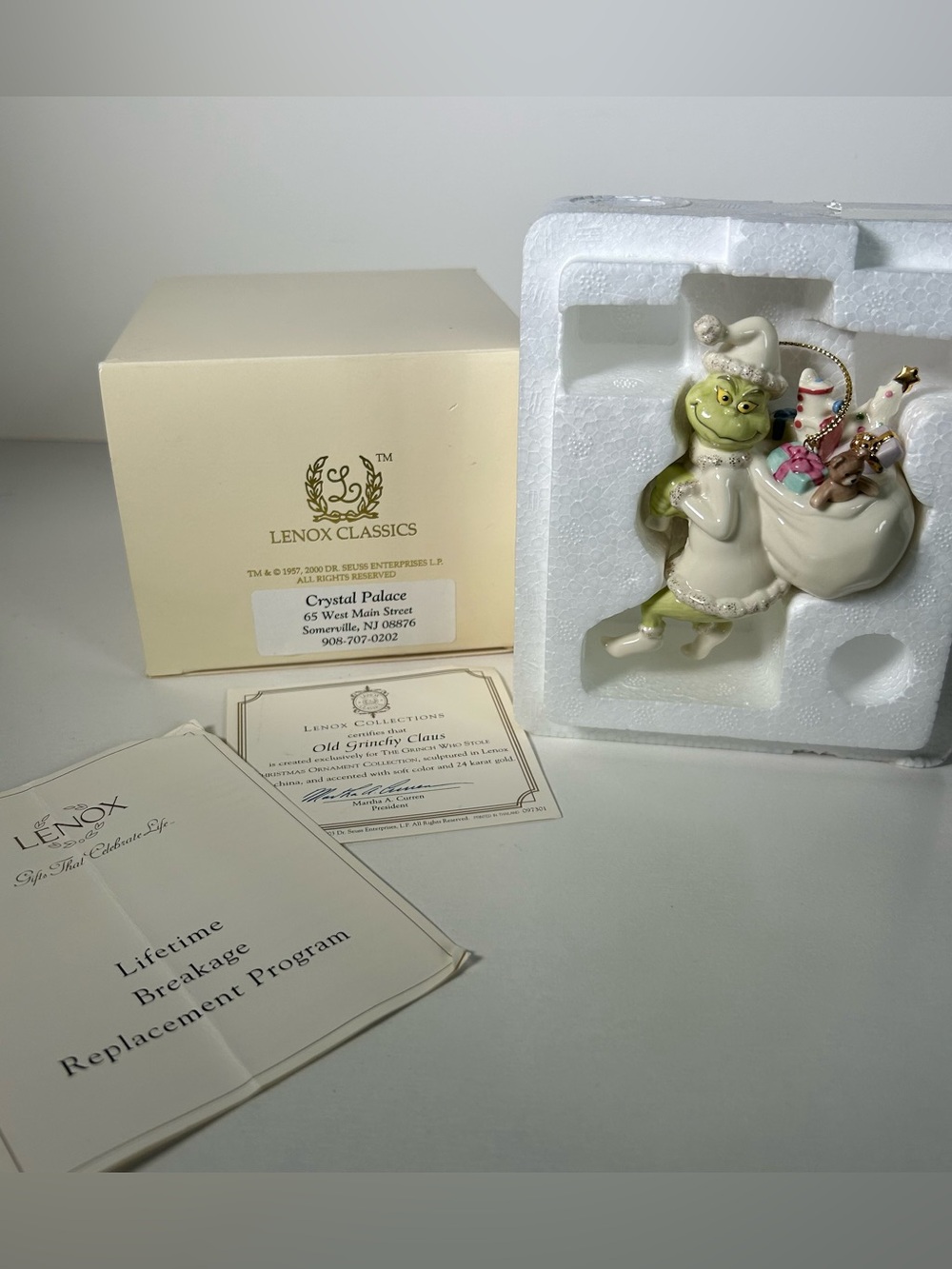 Lenox Old Grinchy Claus Grinch Ornament 24K Gold Dr Seuss w Box COA